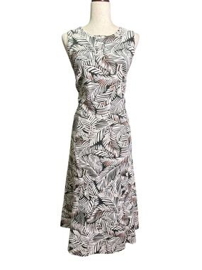 NWT Anne Klein Brown, Cream Palm Print Sleeveless Midi Dress Stretch Size 16